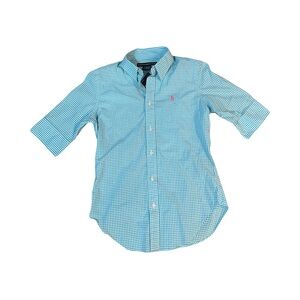 Ralph Lauren Sport Women’s Short Sleeve Gingham Button Shirt Blue/White Sz 4 NWT